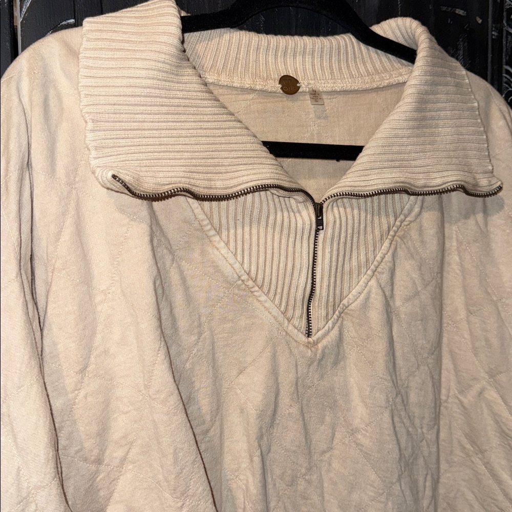 Free People Fp One Shiloh Sweatshirt Pullover Zip Oversized Ribbed sz M beige - Picture 6 of 14